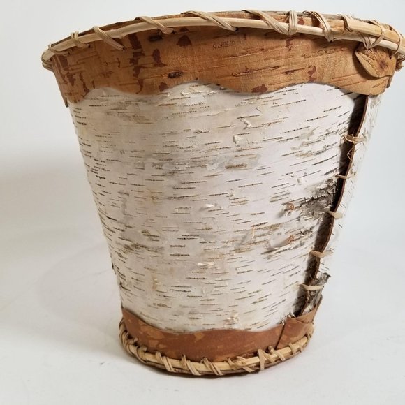 Handmade Birch Wood Garbage Can Native White Brown - Picture 3 of 14